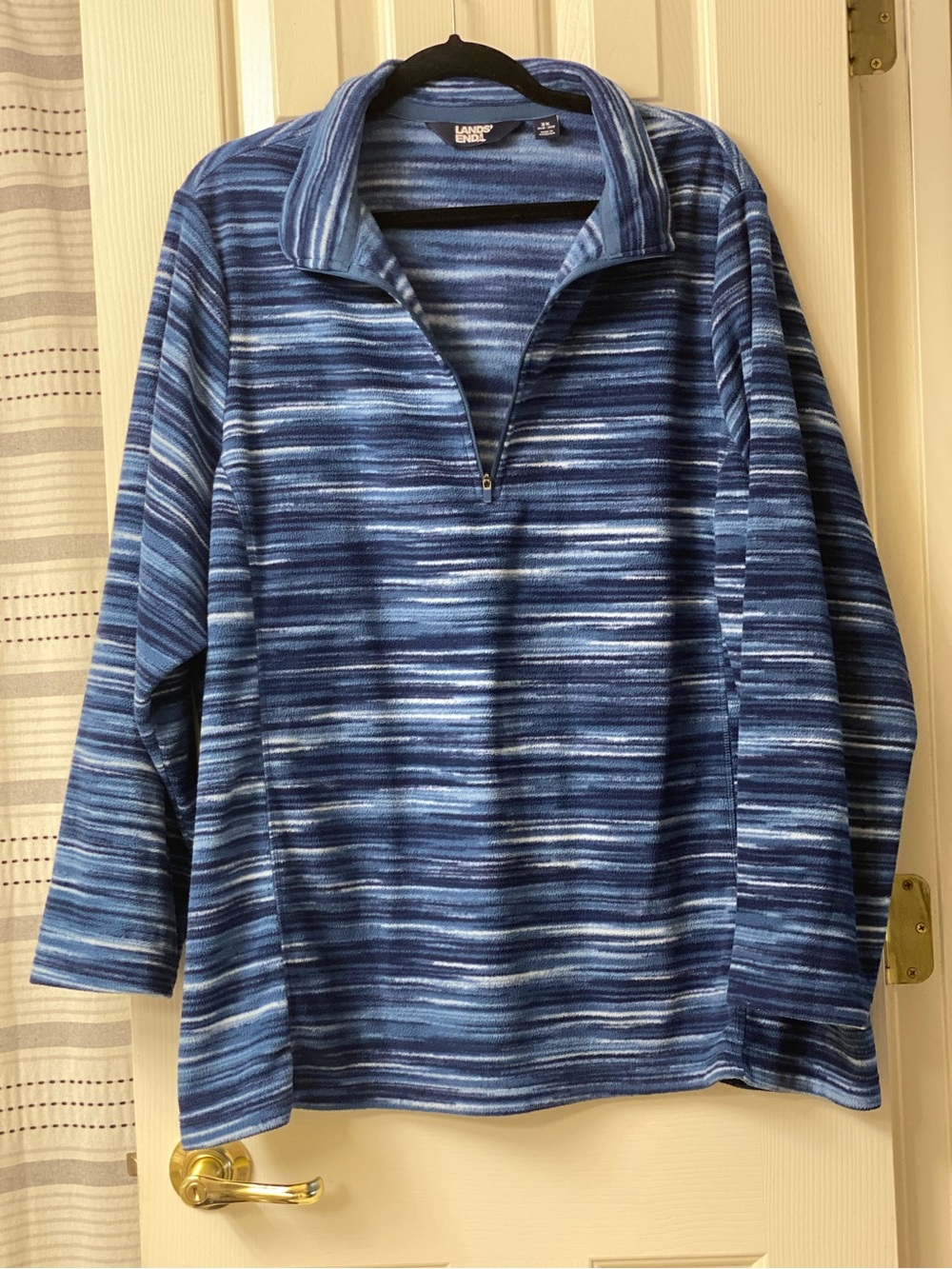 Lands' End Blue Multi-Striped Fleece Quarter-Zip Pullover Size 3X 24W-26W